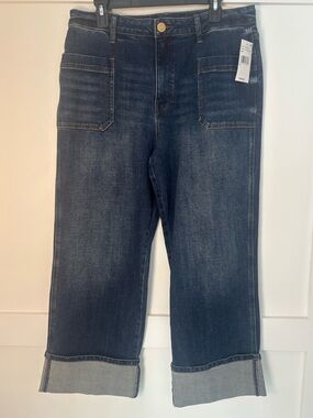 Kut from the cloth Women's Straight Crop Jeans in Dark Blue size 12petite NEW